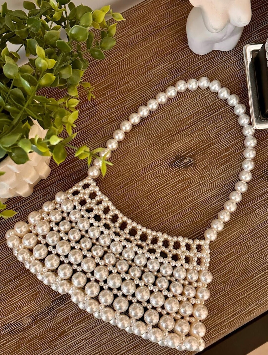 Pearl Clutch Evening Bag Women's Clutch Pearl Purse Women's Bag White