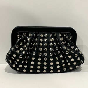 Cartera negra, bolso de noche, regalo para ella, clutch de cuentas negras, bolso de piel vegana