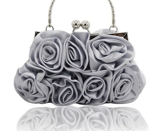 Gray Rose Evening Clutch Evening Bag Affordable Clutch Evening Bag Grey Clutch