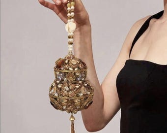 Bolso Potli de oro de piedra marrón
