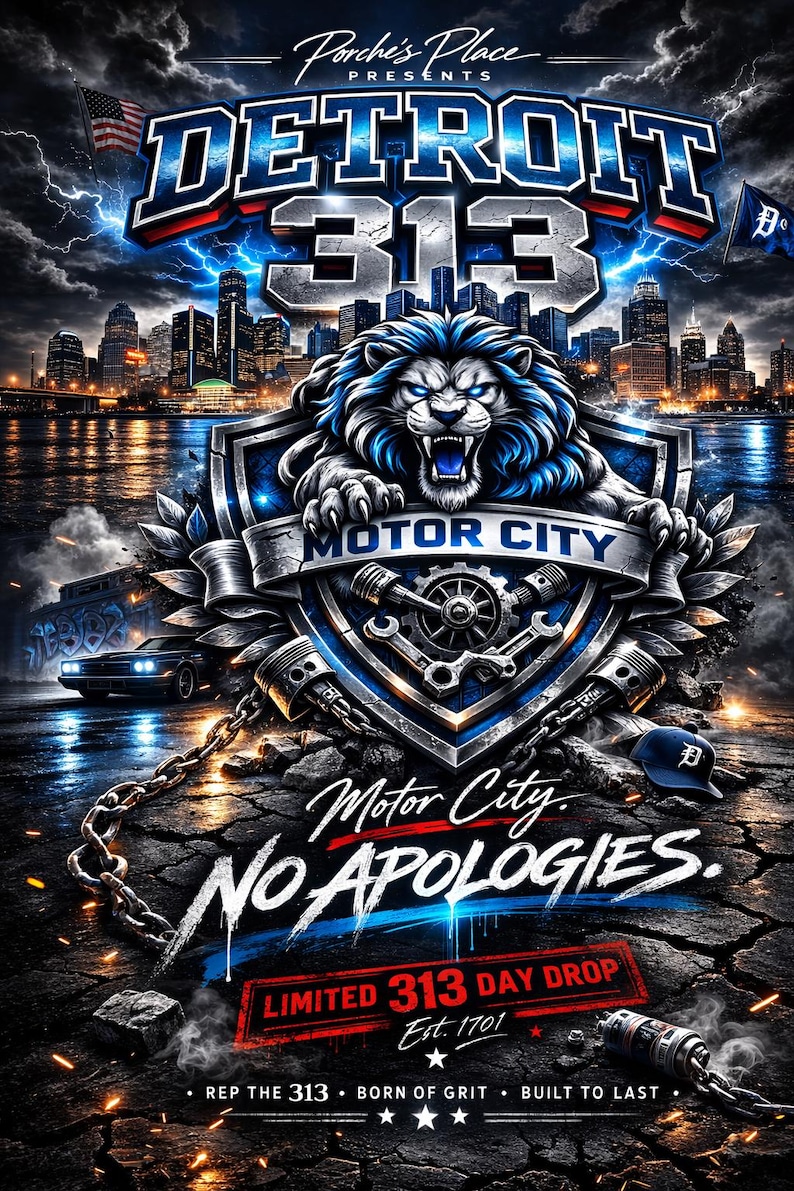 313 Day Drop – Detroit Streetwear Graphic – Lions Skyline Shirt ...