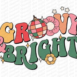 Retro Groovy and Bright Png, Distressed Vintage Christmas Png, Merry Christmas Png, Disco Ball, Retro Christmas Flower, Merry Xmas Png