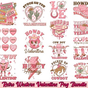 Retro Western Valentine Png Bundle, Valentine's Day Png, Valentines Bundle, Howdy Valentine Png, Stuck On You Png Digital