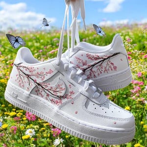 Cherry Blossoms Custom Air Force 1 Sneaker, Custom Hand Painted Cherry Blossoms AF1 Shoes, Hand Painted AF1 Shoes, Free Shipping