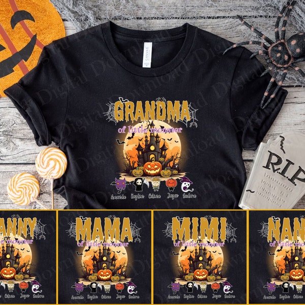 Personalized Grandma Halloween Png Bundle,  Little Monster for Sublimation, Custom Name, Jack O Lantern png, Bat Png, Spooky Season Png