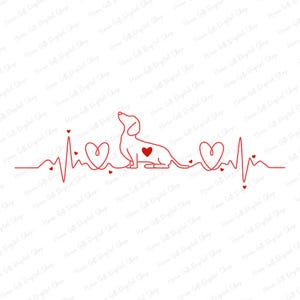 Dackel Herzschlag Rot Valentine SVG, Hund Herzschlag Design SVG, Herz geschnitten Datei, Dackel Herzschlag, rotes Herz Valentine SVG, Herzschlag rote Linien