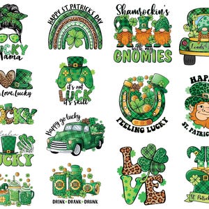St Patrick&#39;s Day Gnom Grün Png Bundle, lustiger Glücksklee Klee Gnom Regenbogen Png, irischer Tag Png, St Patricks Tag Png