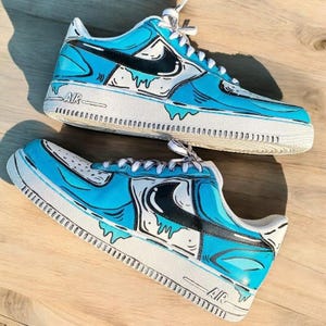 Custom Blue Cartoon Drip Air Force 1, Custom Hand Painted Blue Cartoon Drip AF1 Shoes, Hand Painted Sneaker, Personalized Shoes