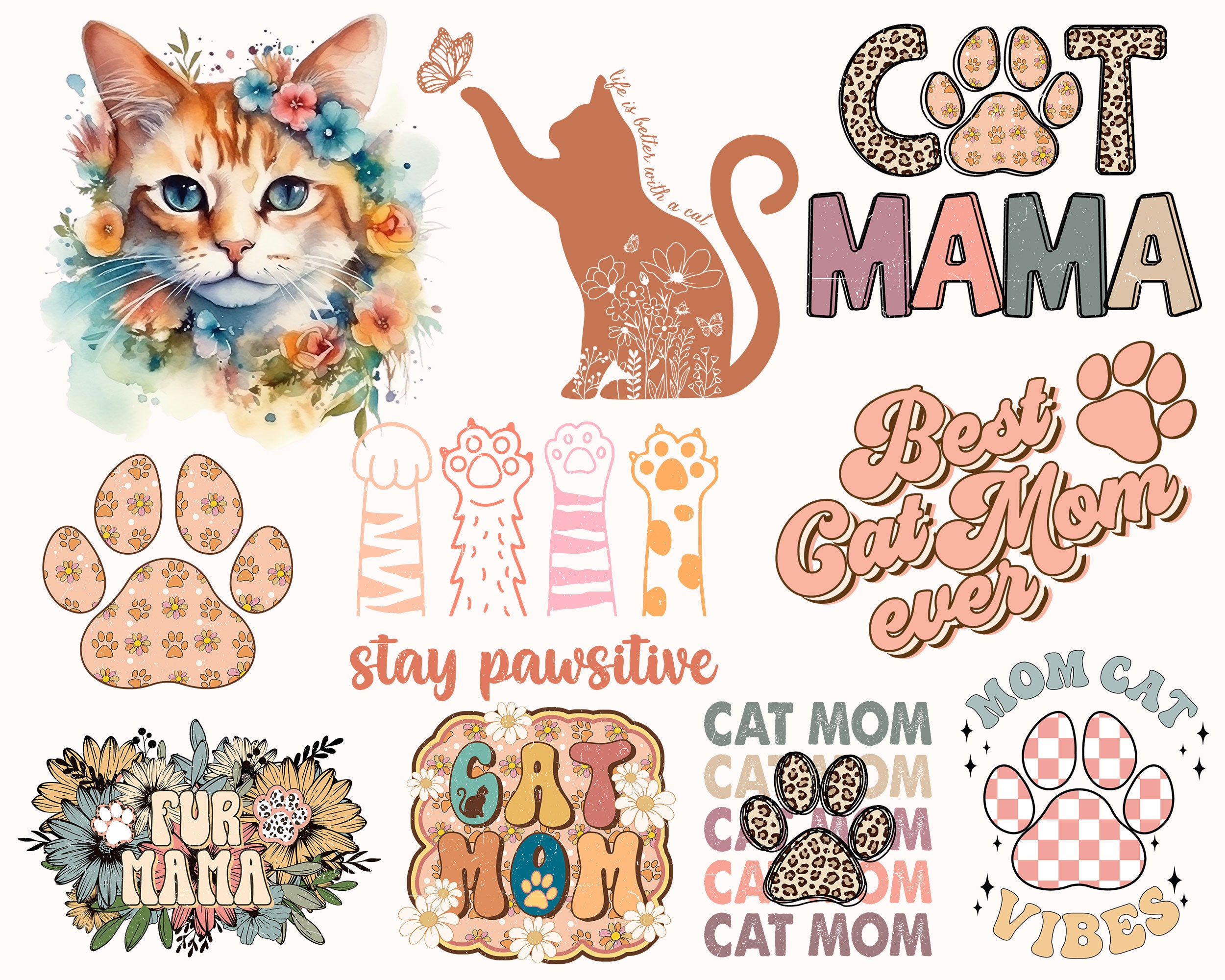 Cat Mom Png Bundle for Mothers Day Gift Best Cat Mom Ever Png Etsy