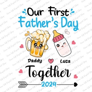 Gepersonaliseerde onze eerste vaderdag 2024 png, vaderdag png, aangepaste naam, papa dag png, papa leven png, beste vader ooit, grappige vader png