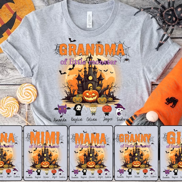 Personalization Grandma Of Litter Monster Png, Happy Halloween Png, Custom Name, Jack O Lantern png, Bat Png, Little Monster for Sublimation