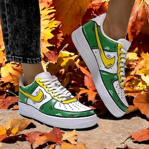 Green Cartoon Custom Air Force 1 Sneaker, Custom Hand Painted Green Cartoon AF1 Shoes, Hand Painted AF1 Shoes, Free Shipping
