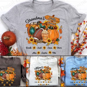 Personalized Grandma Pumpkin Football PNG, Fall Coffee Drink Png, Custom Grandma with Grandkids Names Png, Funny Grandma Halloween Png