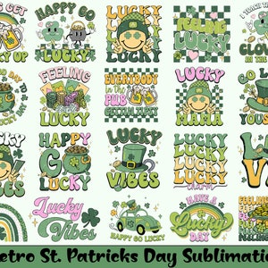 Retro St. Patricks Png-Bundle, Patricks Day Sublimations-Bundle, St Patricks Day Png, St. Patricks Day, glückliches Png, Lucky Vibes Png