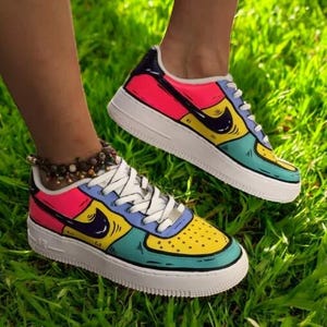 Multicolor Cartoon Custom Air Force 1 Sneaker, Custom Hand Painted Multicolor Cartoon AF1 Shoes, Hand Painted AF1 Shoes, Free Shipping
