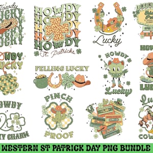Paquete de imágenes prediseñadas de San Patricio del Oeste, Vaquera de la Suerte, Imágenes prediseñadas del Día de San Patricio, Imágenes prediseñadas del Oeste, Imágenes prediseñadas de Vaquero, Imágenes prediseñadas de Vaquera, Día de San Patricio Retro Vintage