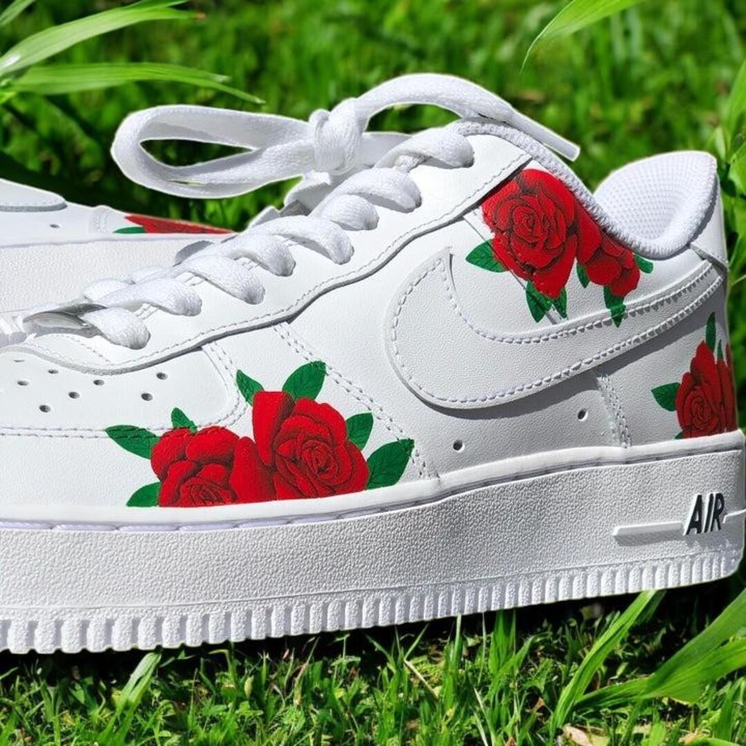 Red Rose Custom Air Force 1 Sneaker, Custom Hand Painted Red Rose AF1 ...