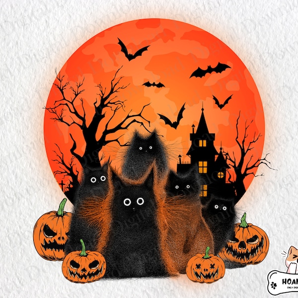 Halloween Black Cats Pumpkin Png, Happy Halloween Png, Halloween Pumpkin Png, Halloween Vibes Png, Pumpkin Spooky Season Png for Sublimation