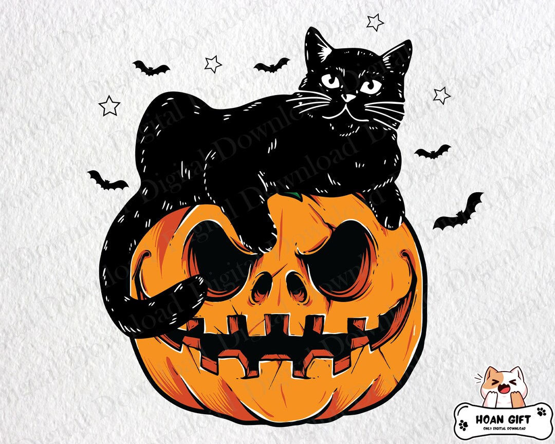 Halloween Black Cats Pumpkin Png, Happy Halloween Png, Halloween