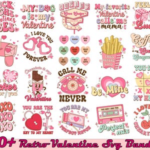 Ensemble rétro Saint-Valentin Svg, Svg ambiance saison unique, Svg groovy Saint-Valentin, Love Png, Heart Png, Saint-Valentin numérique Svg