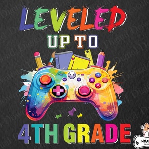 Mise à niveau jusqu'à la 4e année Png, retour à l'école png pour les joueurs, 1er jour d'école, quatrième année Funny Gaming Png, contrôleur de jeu vidéo
