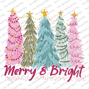 Merry & Bright Christmas Png, Tis The Season Png, Xmas Holiday Png, Classic Christmas Png, Bright Color Merry Christmas Png