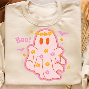Mignon Boo rose Design Svg, Svg Halloween fantôme rose, chemise d'Halloween tendance, Boo mignon Svg, Halloween rétro en téléchargement numérique