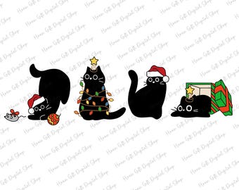 Chat noir Noël Svg, Svg de Noël chat mignon, Svg pour les amoureux des chats, Svg Noël miaou, Svg de l'équipe de Noël, Svg maman chat numérique