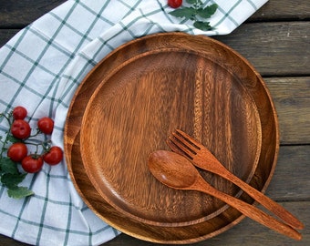 Set Acacia Wood Plate Tray Dish Dessert|Table Decorative Solid Oval Plate Natural Living Serving Tray|Country Style Dinner Platter Decor