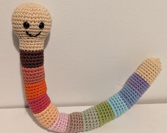 Cute and funky crochet worm - Wilma Worm Handmade Crochet - nursery decor - kids soft toy