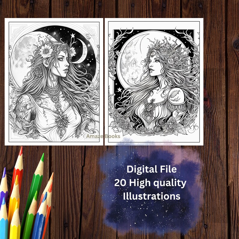 Beautiful Moon Witch Coloring Pages for Adults and Kids. 20 Unique ...