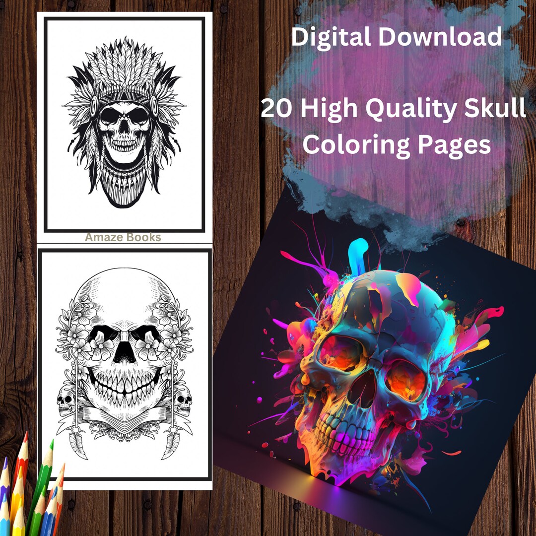 Coloring Pages for Adults With Skull Theme. 20 Unique Grayscale Coloring Pages With High Quality
