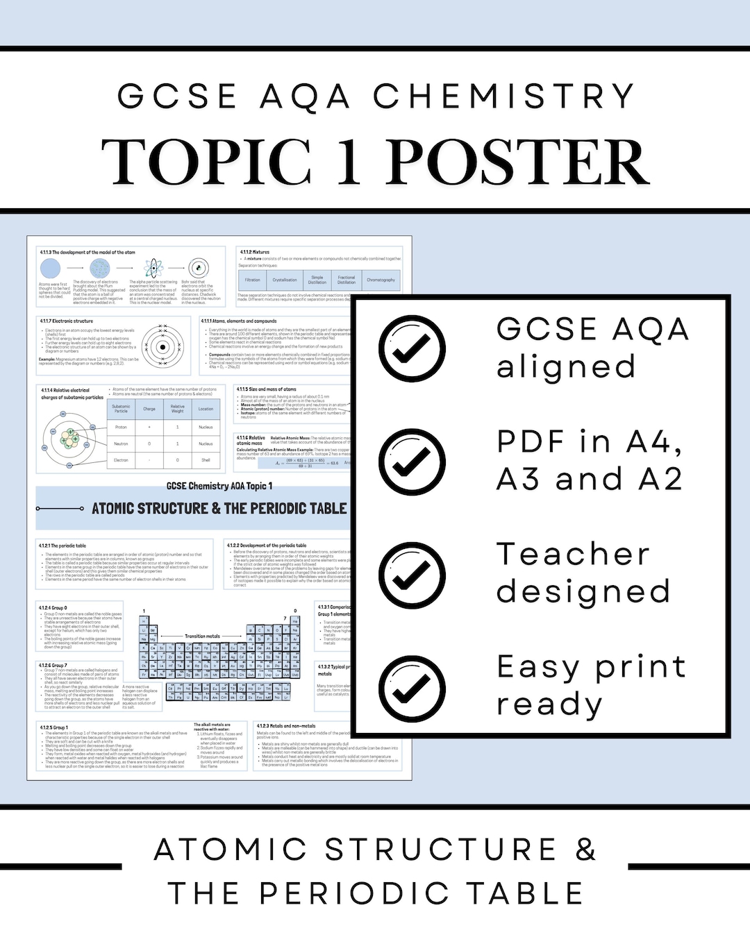GCSE Chemistry AQA Topic 1 Paper 1 (atomic Structure and the Periodic ...