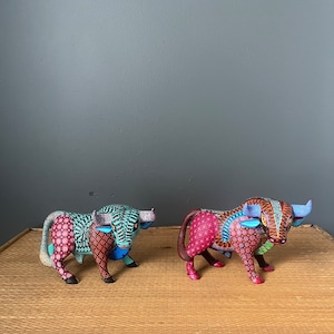 Bull Alebrijes (Medium) — Oaxacan Wood Carvings- Alebrijes- Wood- Bull- Blue- Red- Pink- Cool Gift- Gift for them