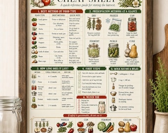 Food Preservation Chart PDF + Pantry Log & Labels | Canning Freezing Drying Homestead Kitchen Poster