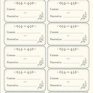 Printable Pantry & Freezer Labels PDF with rounded vintage cottage labels for jars, freezer bags, containers, pantry tubs, preserved food storage, contents, and preserved dates.