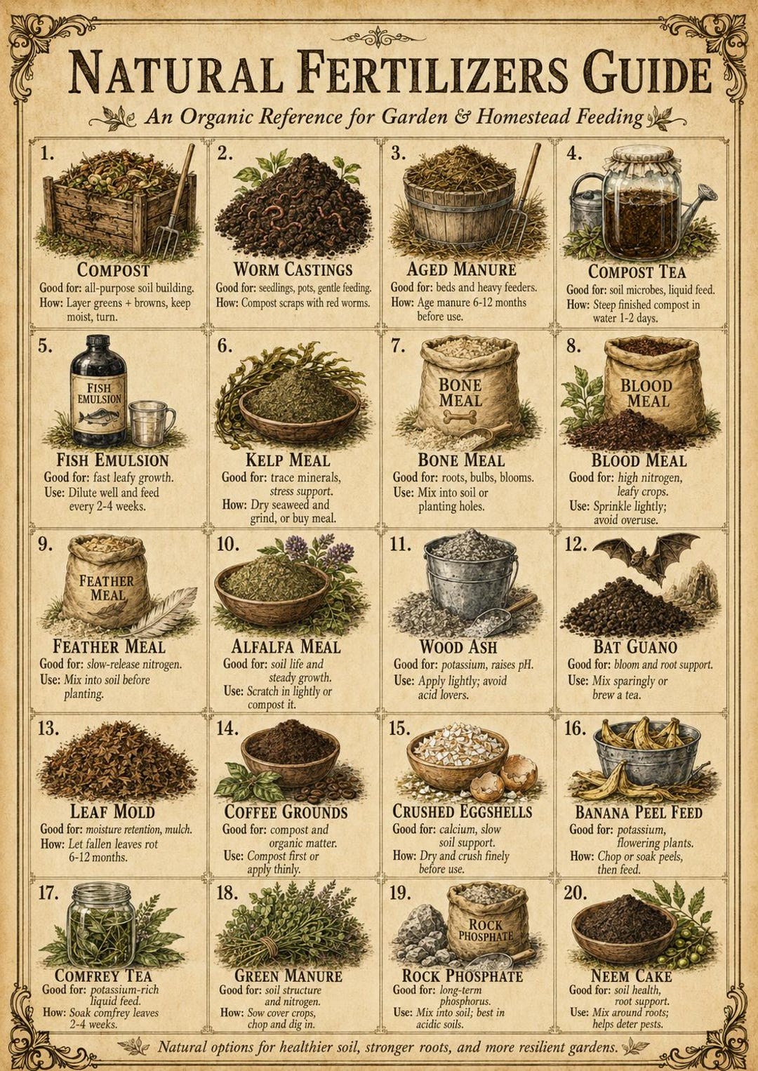 Natural Fertilizers Guide Printable PDF, Organic Gardening Compost ...