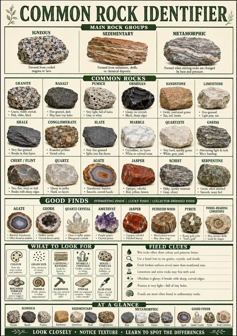 Common Rock Identifier Printable PDF, - Etsy