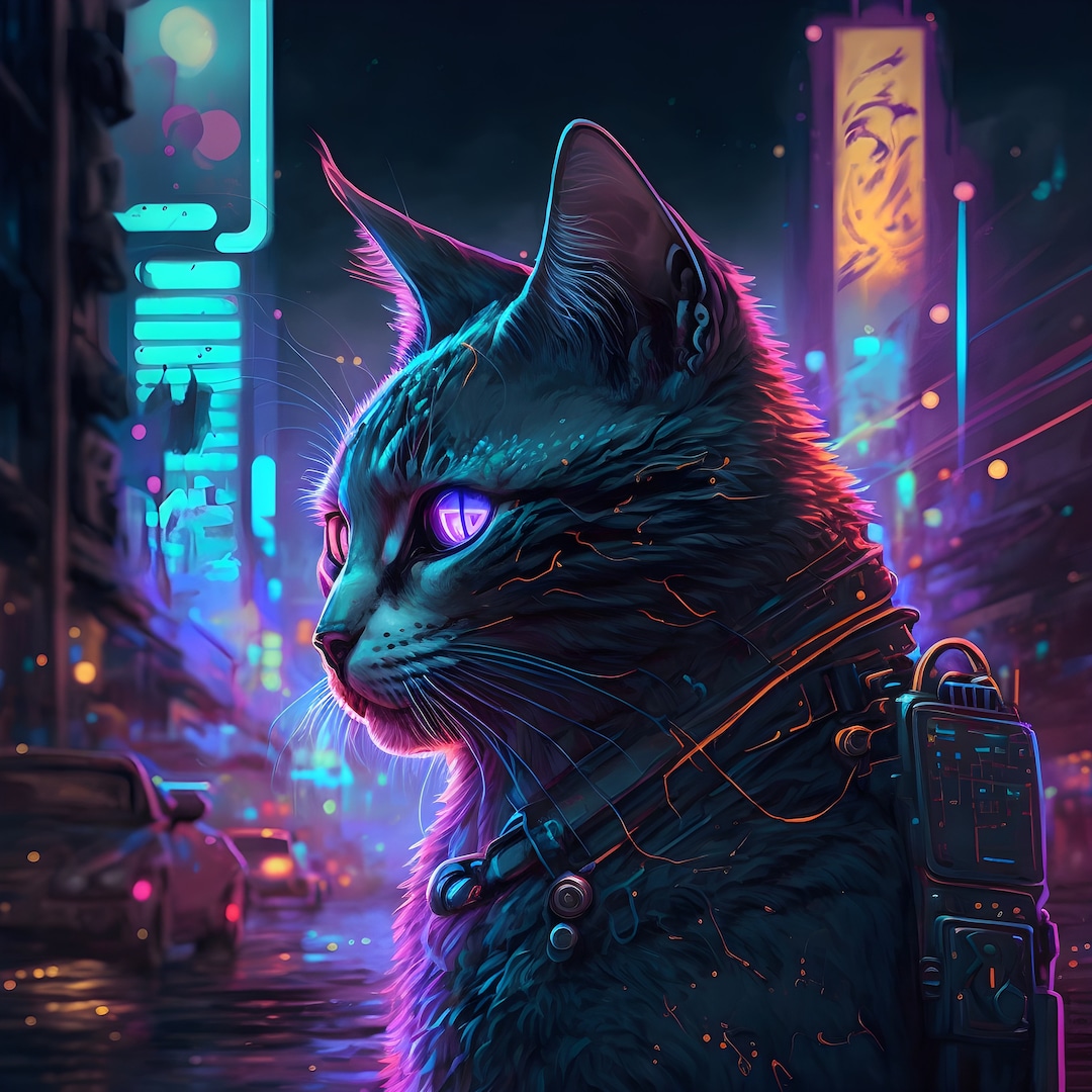 Cyberpunk Cats, Neon Cityscape, Dystopia, Cool Art, Digital, Download ...