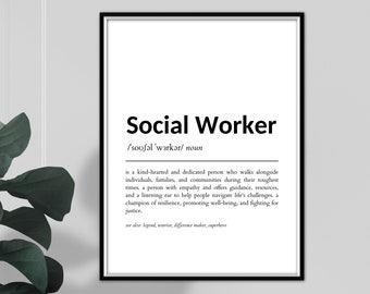 Définition du travailleur social imprimable, Cadeaux d’art mural pour le travailleur social, Décoration de la maison de bureau, Impressions numériques, Affiche du travailleur social, Cadeau de remerciement