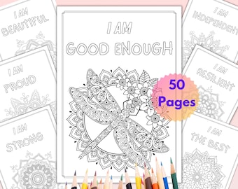50 Positive Affirmations Colouring Pages, Self-love Colouring, Motivational Colouring Book, Positive Mental Health Colouring Printable