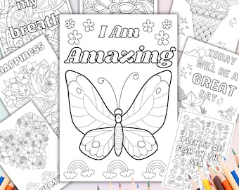 Positive Mindset Coloring Sheets, Printable Self-Love Positivity Colouring Book, Mental Health Coloring, 10+ Pages Digital A4 Coloring Pages