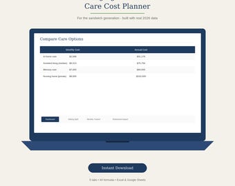 Aging Parent Care Cost Planner | Sandwich Generation Budget Excel (Digital Download)