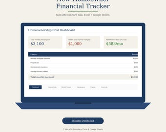 New Homeowner Financial Tracker | First Year Home Expense Planner (Digital Download)
