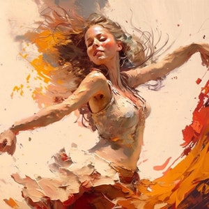 Painting Girl Dancing Belly Oil Paints, Dancing Girl Painting, Wall Art, Dancers Wall Art,Dance Painting,Party Decor,Dancer Illustration