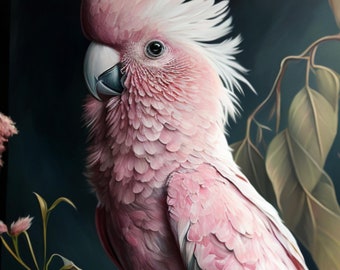 Pink Cockatoo Oil Paintings Wall Art | Tropical Illustration Poster | Printable | Cockatoo Instant Downloadable Art | Mother's Day Gift
