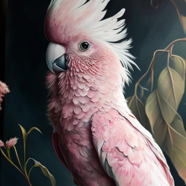 Pink Cockatoo Oil Paintings Wall Art | Tropical Illustration Poster | Printable | Cockatoo Instant Downloadable Art | Mother's Day Gift