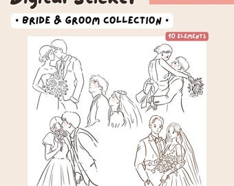 Wedding Couple Illustrations: Hand Drawn Bride and Groom Clipart (PNG, SVG)