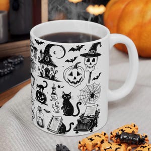 Gothic Wednesday Addams Mug: Spooky Black & White Ceramic Coffee Cup