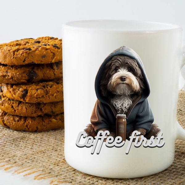 Tasse mit Bobtail und Kaffee / Geschenkidee Hundebesitzer / Herrchen / Frauchen / Kaffeebecher / Kaffeetasse/ Geschenkidee / Hundepapa